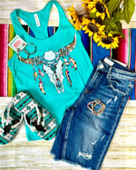 Shop Envi Me It's T-shirt Kinda Day **Restock** The Boho Turquoise Steer Tank 2.4