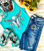 Shop Envi Me It's T-shirt Kinda Day **Restock** The Boho Turquoise Steer Tank 2.4