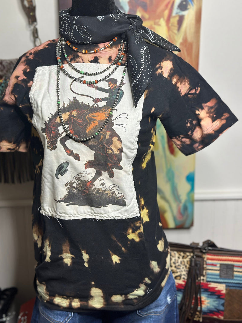 Shop Envi Me Tops The Black Bleached Cowboy Patch Tee