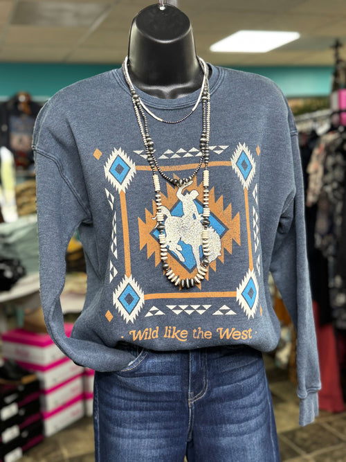 Shop Envi Me Tops and Tunics The Blue Aztec Bucking Horse Sweatshirt