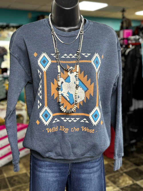 Shop Envi Me Tops and Tunics The Blue Aztec Bucking Horse Sweatshirt