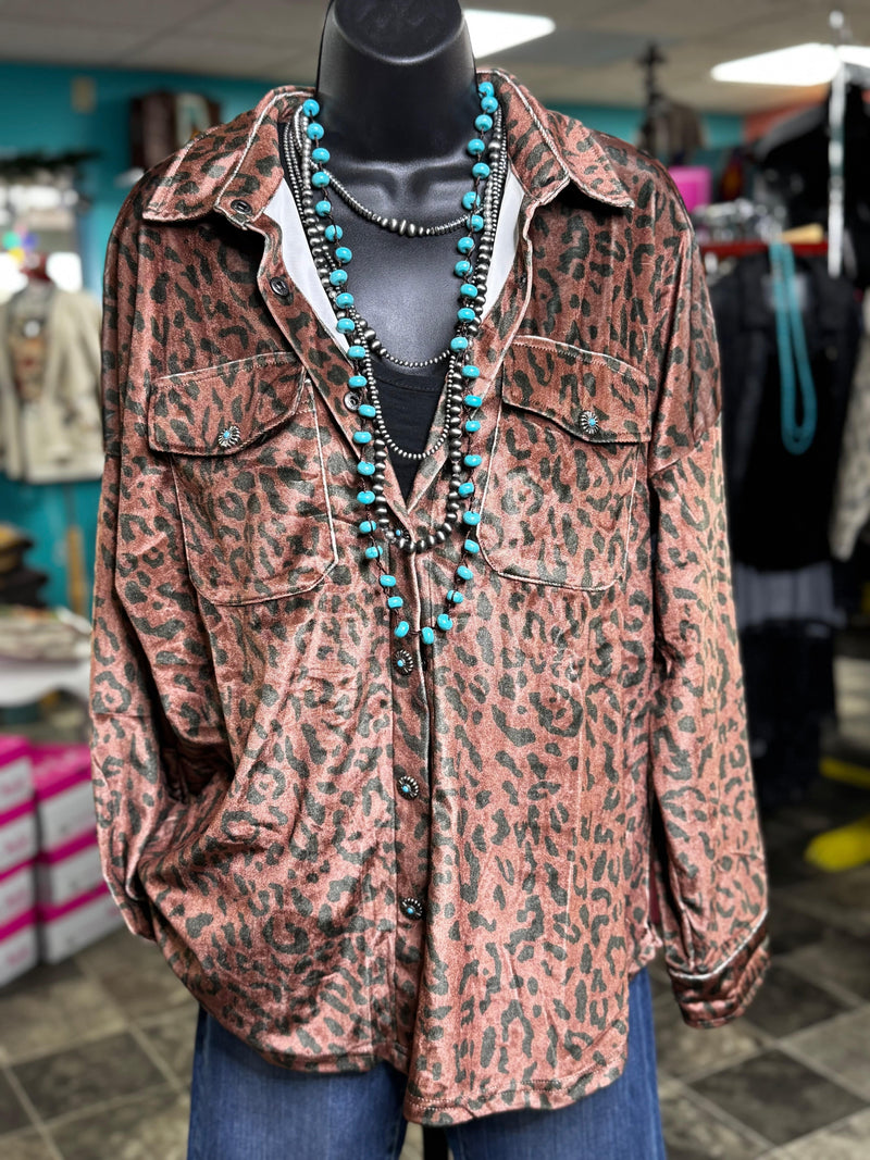 Shop Envi Me Cardigans and Kimonos The Cheetah Velvet Minnetonka Shacket Jacket