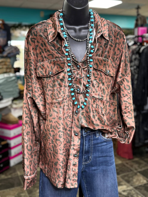 Shop Envi Me Cardigans and Kimonos The Cheetah Velvet Minnetonka Shacket Jacket