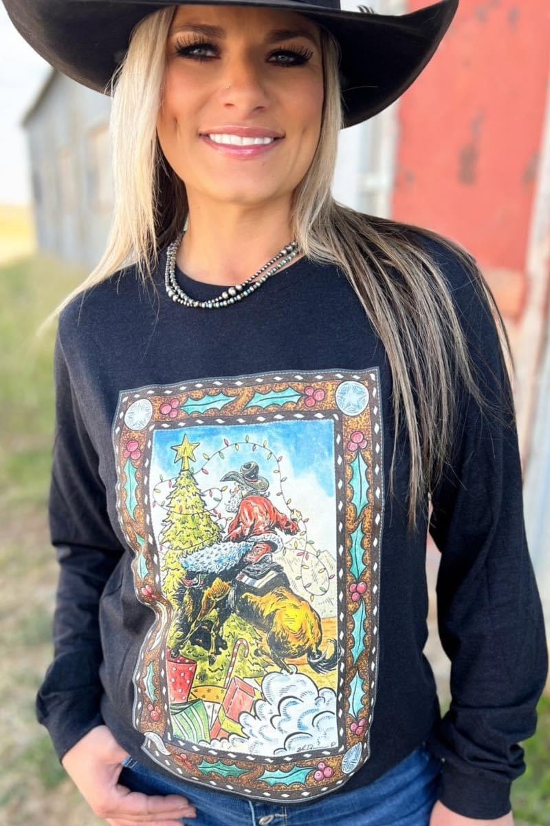 Shop Envi Me It's T-shirt Kinda Day The Christmas Cowboy🎅🏻 Long Sleeve Tee