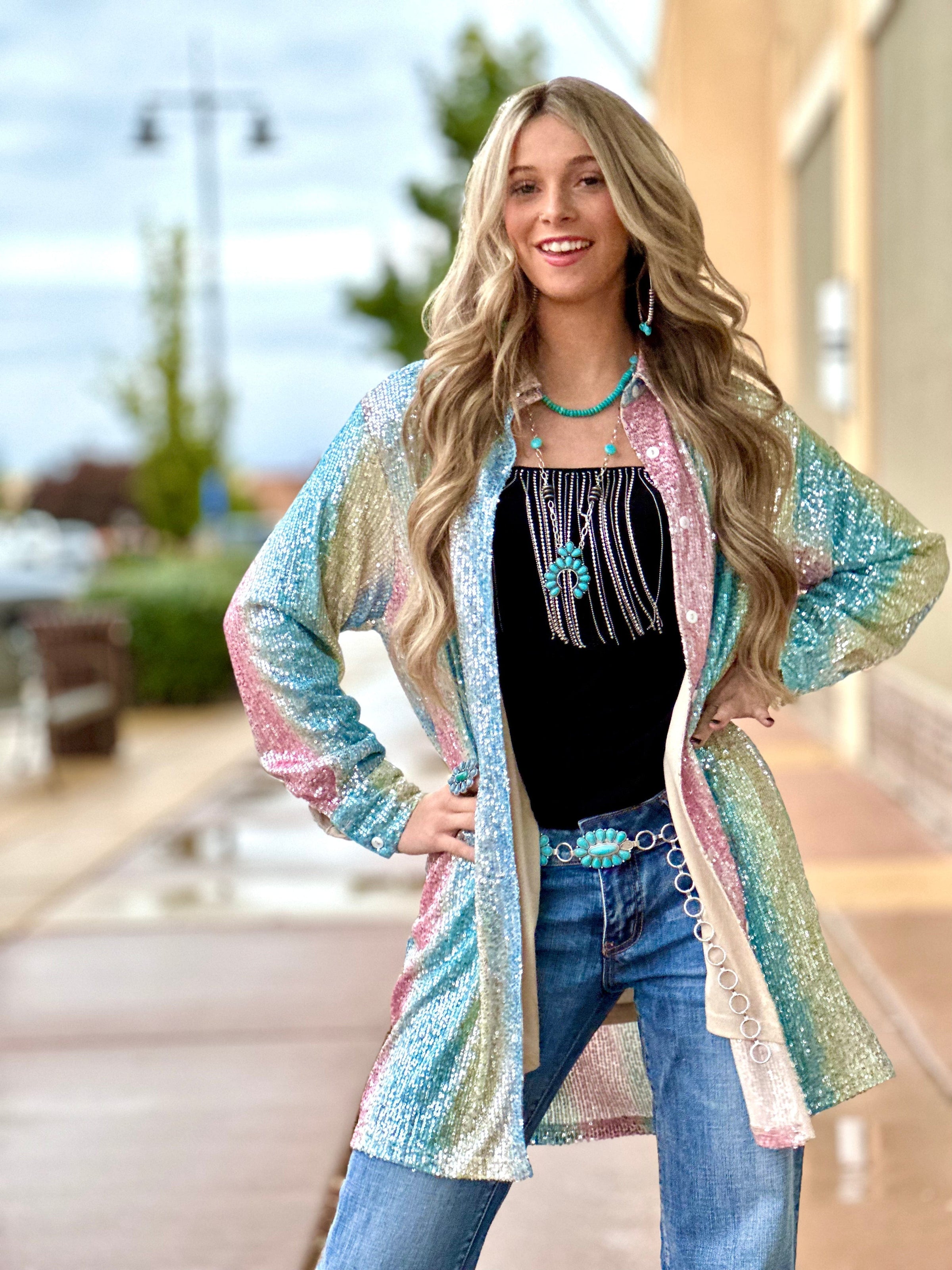 Sequin shop cardigan dress