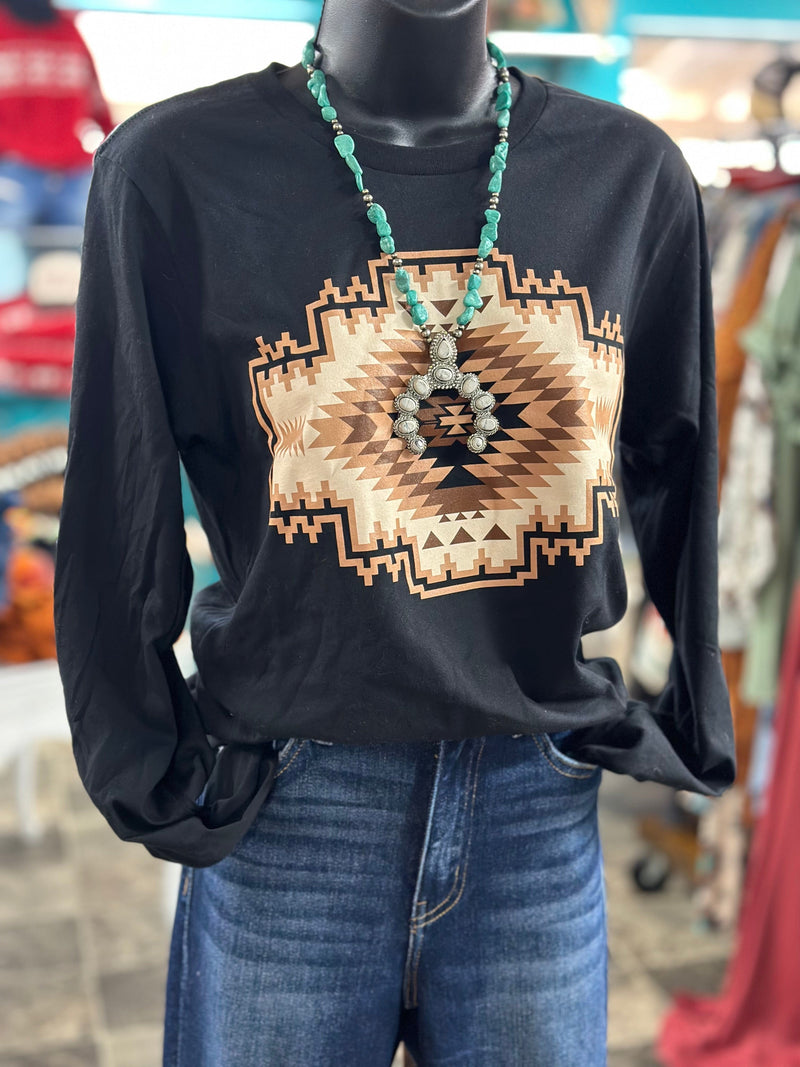 Shop Envi Me It's T-shirt Kinda Day The Color of Fall Aztec Long Sleeve T