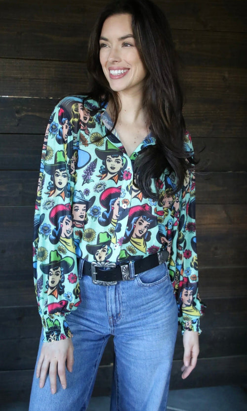 Shop Envi Me tops The Cool To Be Cowgirl Button Up Top