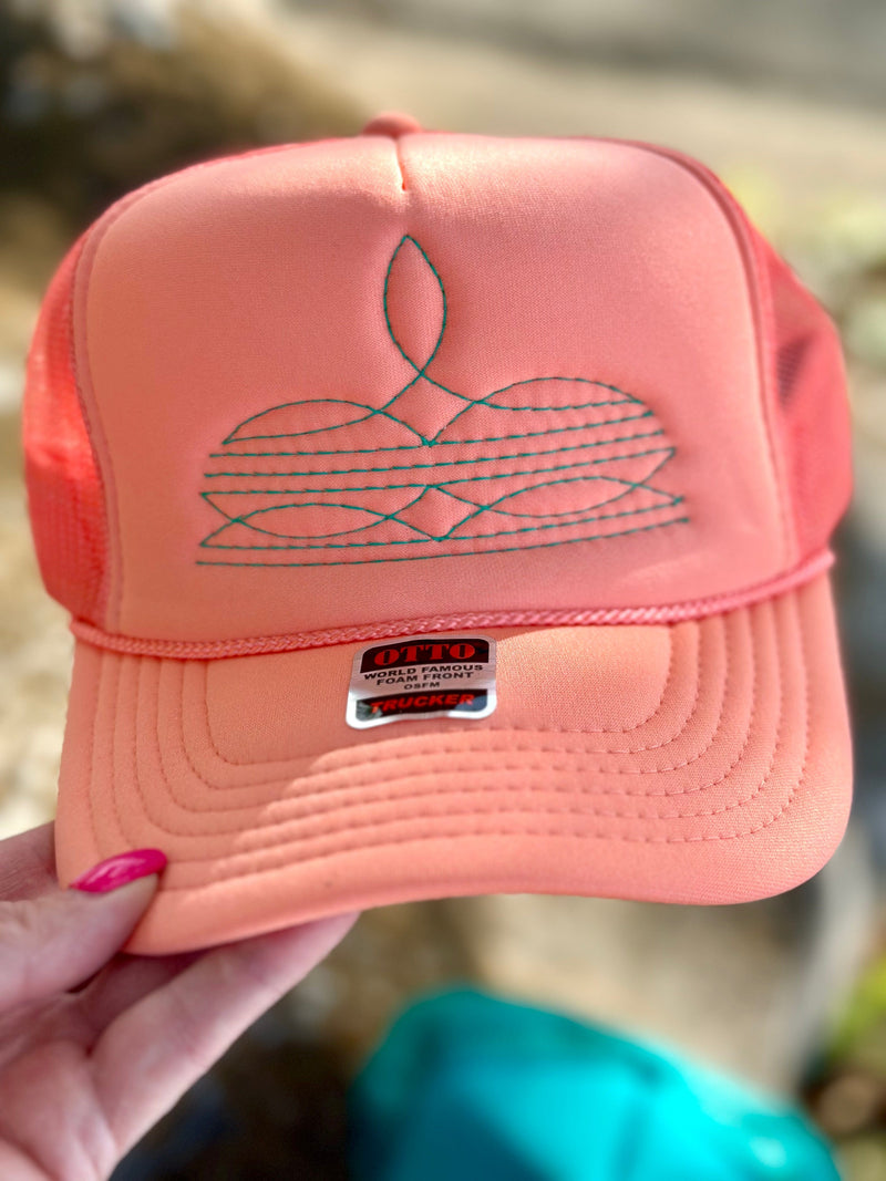 Cowboy Trucker Hat - Coral