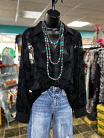 Shop Envi Me Tops and Tunics The Cowboys & Cactus Velvet Burnout Black Mesh Top