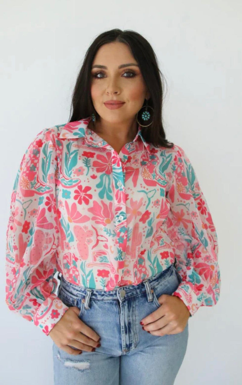 Shop Envi Me tops The Cowgirl West Of The Boots Spring Button Up Top