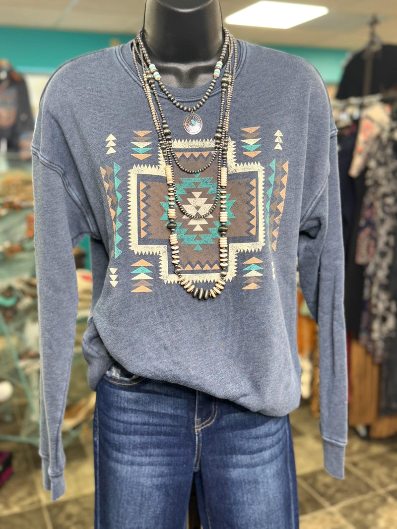 Shop Envi Me Tops and Tunics The Desert Blue Aztec Sweatshirt