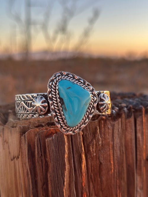 Shop Envi Me Bracelets Silver & Turquoise The Desert Hills NA Sterling Silver & Kingman Turquoise (Real) Southwest Cuff Bracelet - Only One!