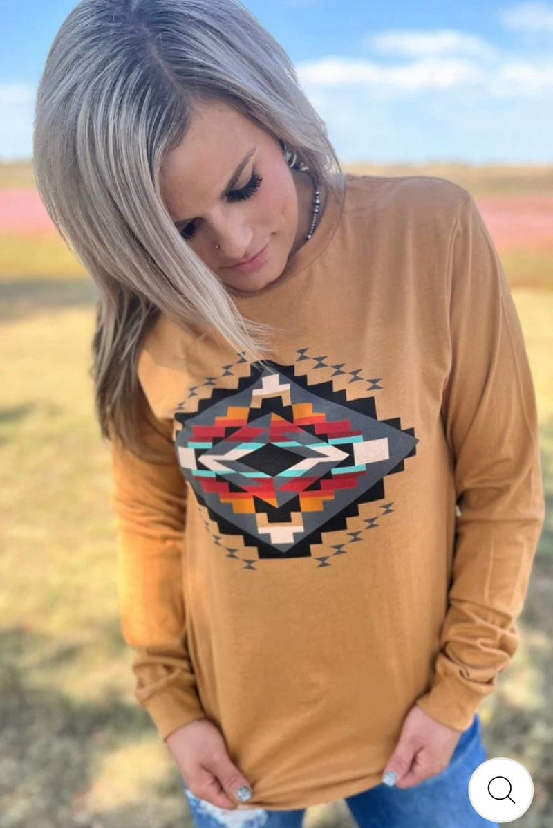 Shop Envi Me It's T-shirt Kinda Day The Fall Mustard Isabel Aztec Long Sleeve T