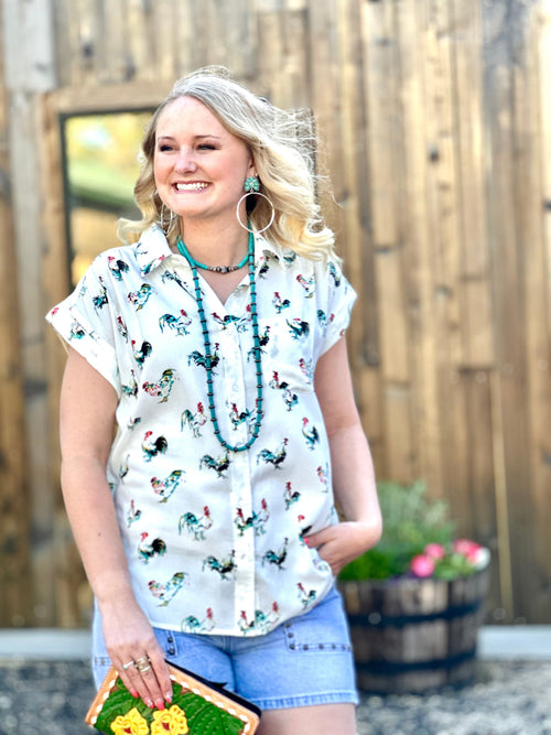 Shop Envi Me Tops and Tunics The Farmhouse Roosters Camp Shirt