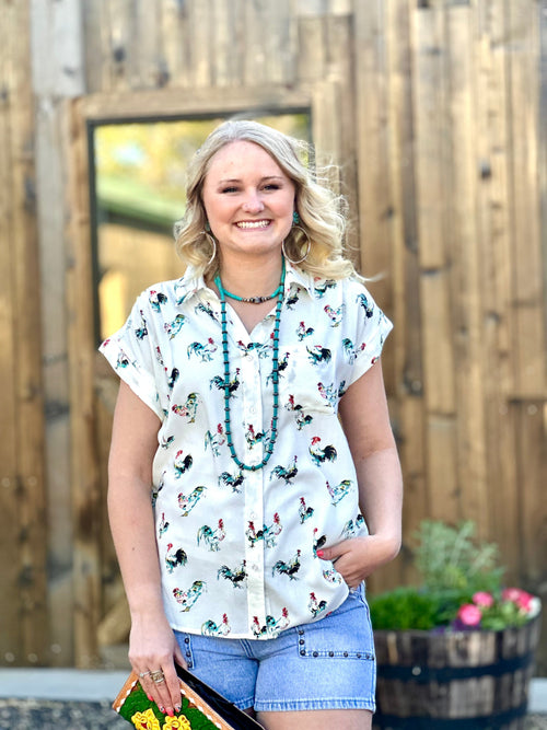 Shop Envi Me Tops and Tunics The Farmhouse Roosters Camp Shirt