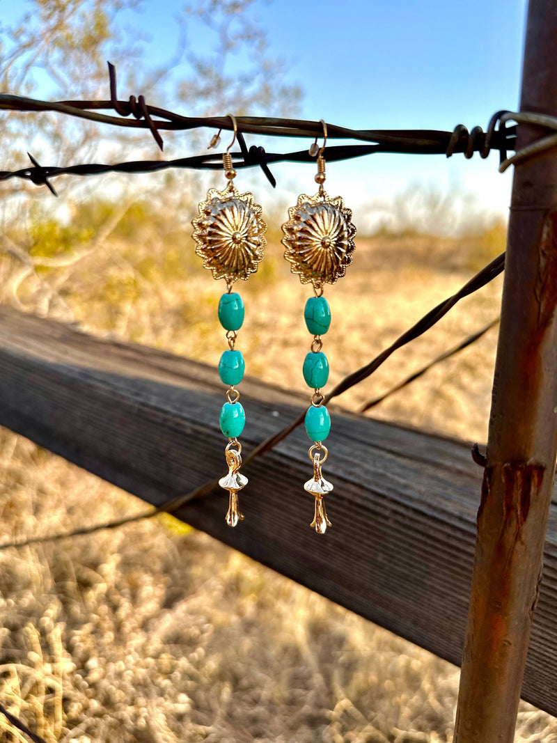 Shop Envi Me Earrings Gold The Gold In The Fall Concho with Turquoise Drop Earring