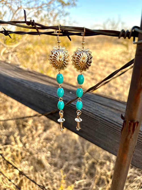 Shop Envi Me Earrings Gold The Gold In The Fall Concho with Turquoise Drop Earring