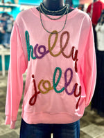 Shop Envi Me Tops and Tunics The Holiday Pink Glitter Holly Jolly Pullover