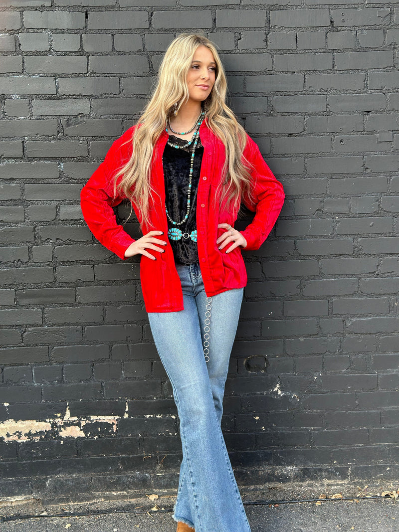 Shop Envi Me Cardigans and Kimonos The Holiday Red Velvet Song Of San Antone Shirt