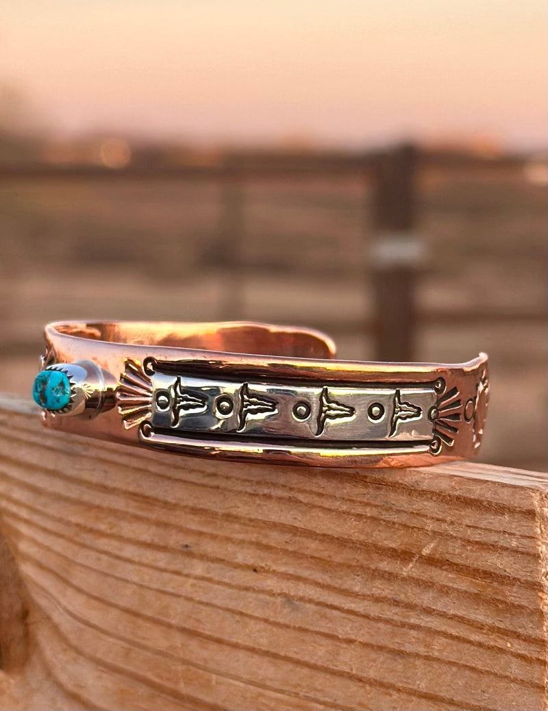 Shop Envi Me Bracelets Sterling Silver Kingman Turquoise & Copper The Longhorns Turquoise Copper & Sterling Silver Cuff Bracelet