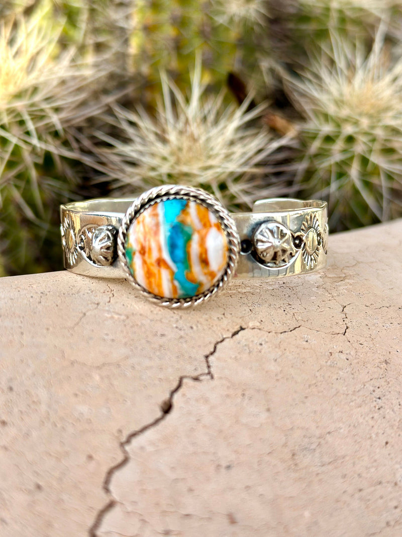 Shop Envi Me Bracelets The NA Circle Spiney Oyster Turquoise Sterling Silver Cuff Bracelet