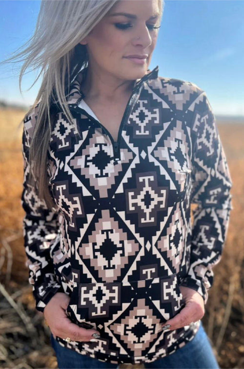 Shop Envi Me Tops and Tunics The Night On The Mesa Quarter Zip Aztec Pullover 2.4