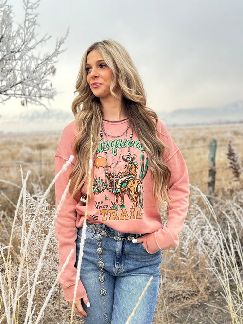 Shop Envi Me Tops and Tunics The Peachy Turquoise Trail Sweatshirt