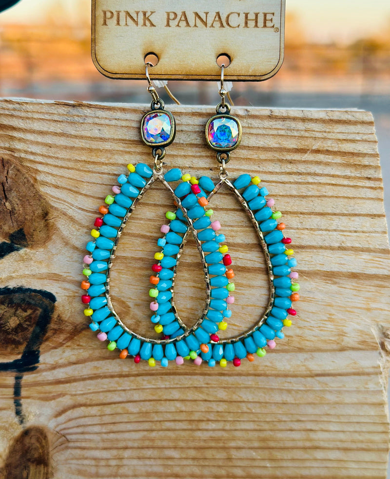 Shop Envi Me Earrings Gold The Pink Panache Turquoise & Multi Oval Bead Earrings