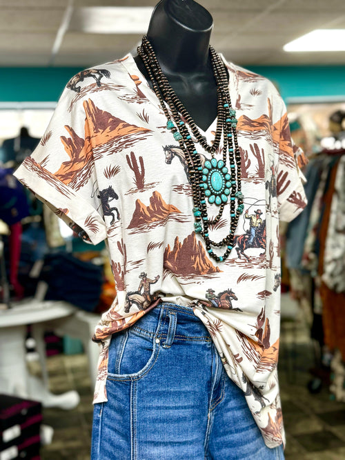 Shop Envi Me Tops and Tunics The Ranchin’ On The Desert Retro Western Top