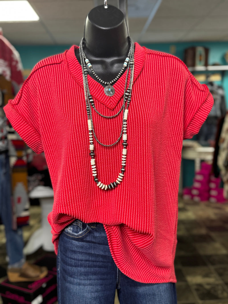 Shop Envi Me Tops and Tunics The Red Moonlight Corded V Neck Top