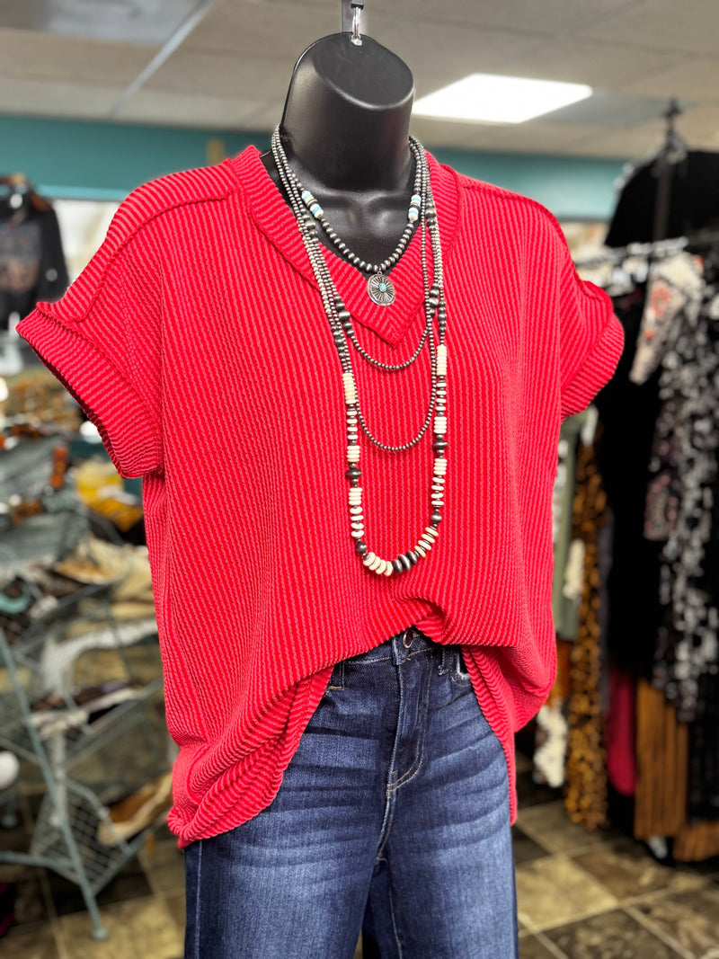 Shop Envi Me Tops and Tunics The Red Moonlight Corded V Neck Top