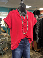 Shop Envi Me Tops and Tunics The Red Moonlight Corded V Neck Top