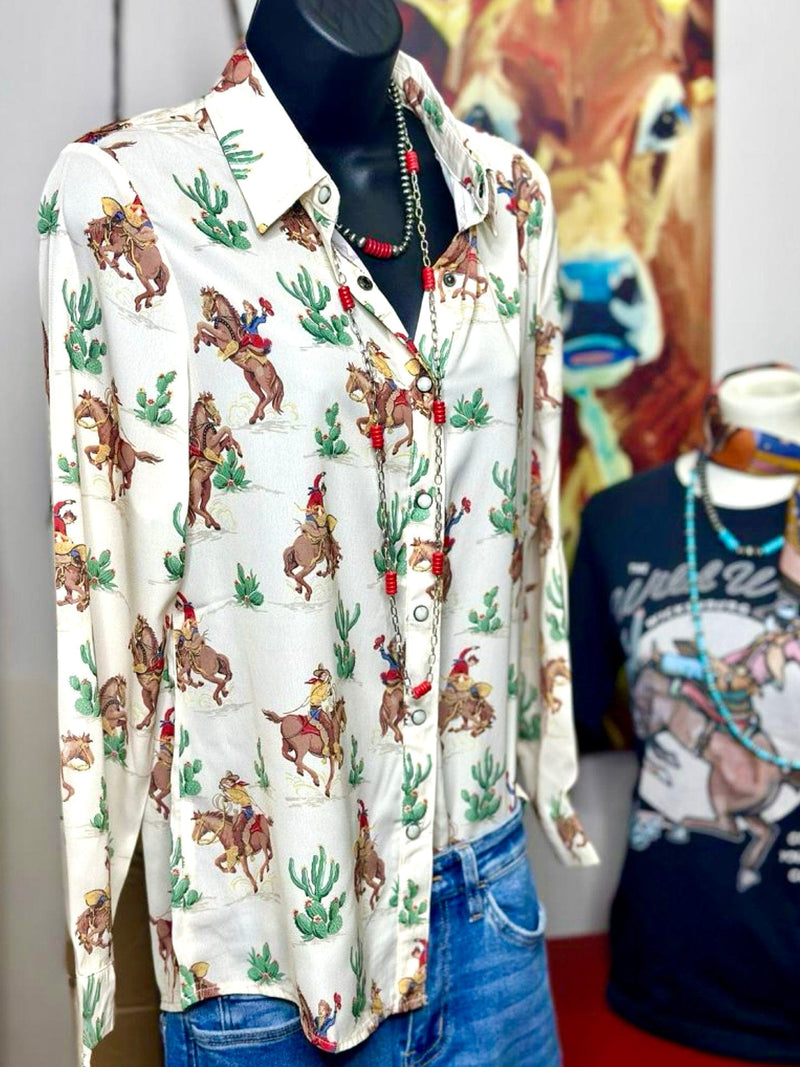 Shop Envi Me Tops and Tunics The Retro Cactus Cowboy Snap Front Western Shirt