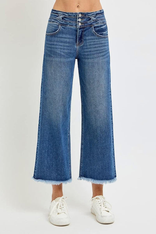 Risen Bottoms The Risen Button Front Crop Denim