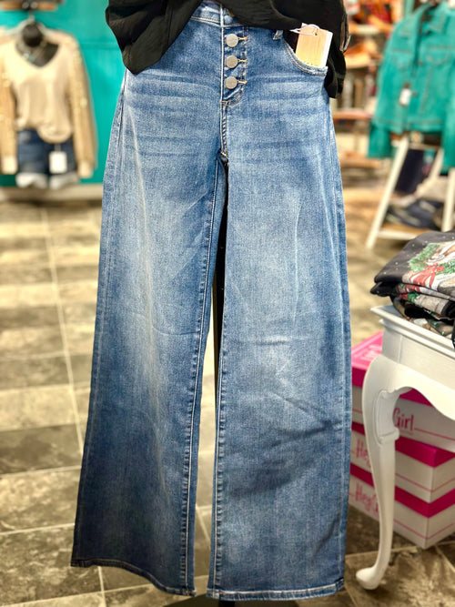 Risen Bottoms The Risen Button Front Wide Leg Denim