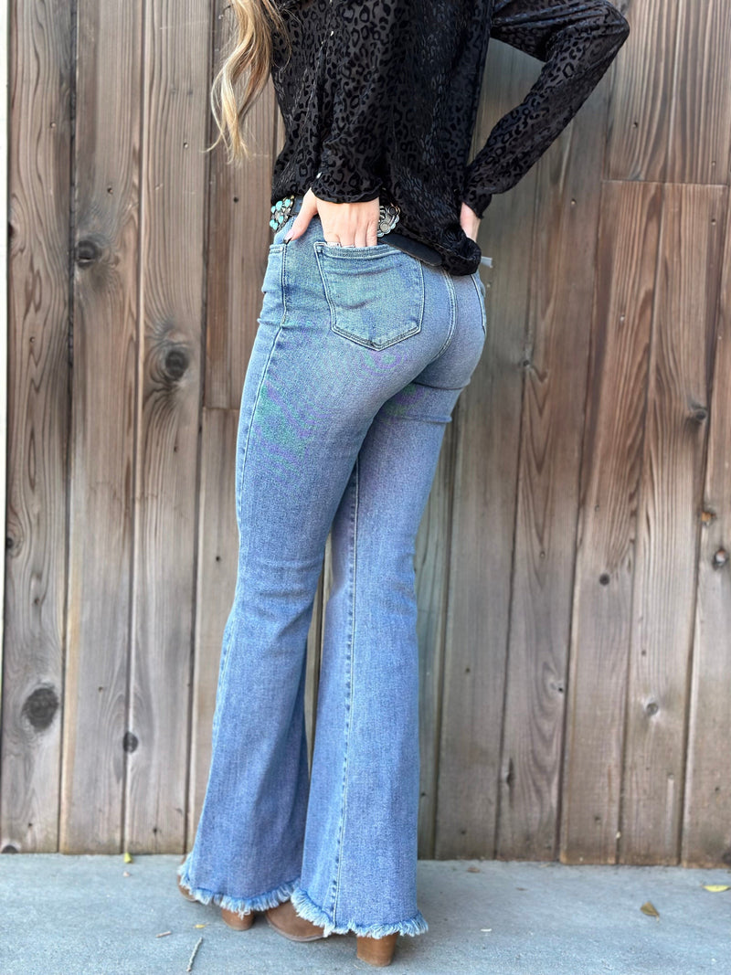 Risen High Waist Frayed Jeans-Plus Size