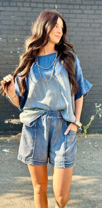 Shop Envi Me Tops and Tunics The Rodeo Ruffle Chambray Denim Top