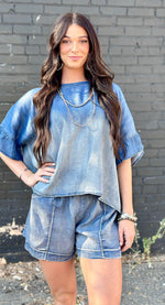 Shop Envi Me Tops and Tunics The Rodeo Ruffle Chambray Denim Top