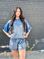 Shop Envi Me Tops and Tunics The Rodeo Ruffle Chambray Denim Top