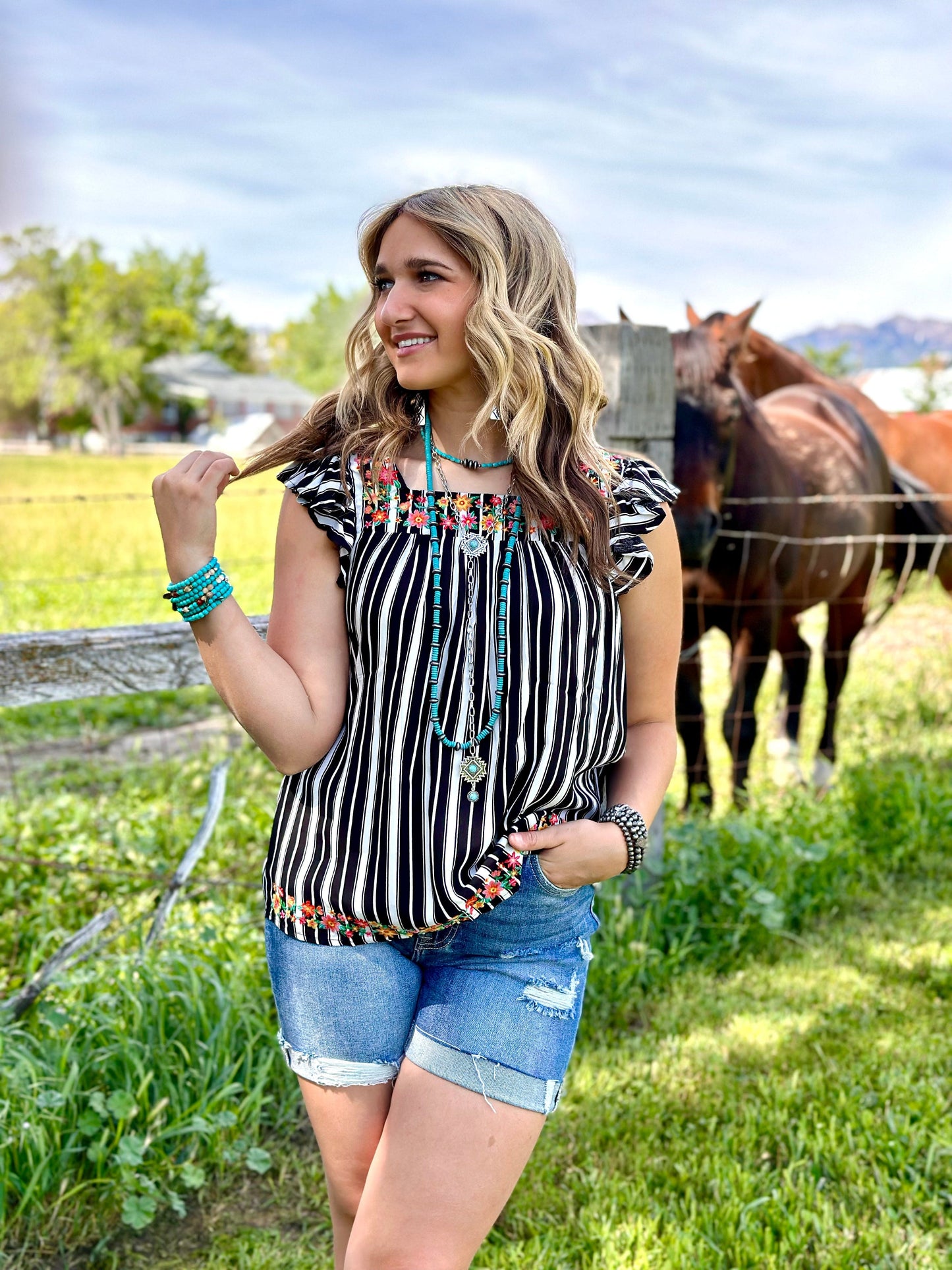 The Striped Take Me To Mexico Embroidered Top