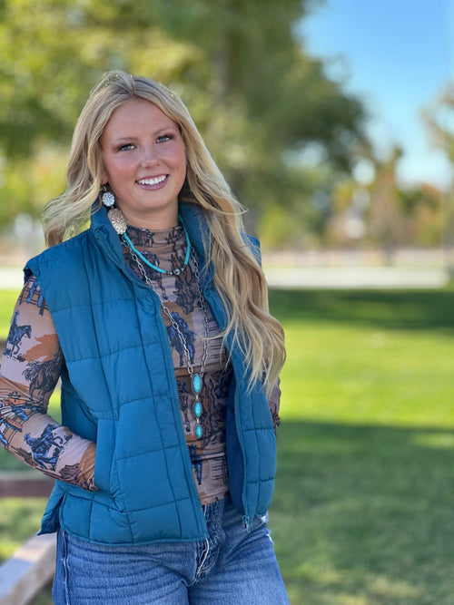 Shop Envi Me Outerwear The Think Fall Teal Blue Puffer Vest