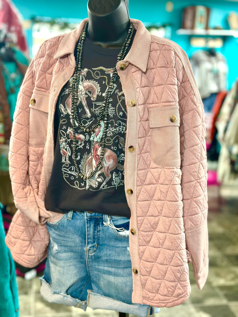 Shop Envi Me Cardigans and Kimonos The Think Pink Quilted Button Up Shacket