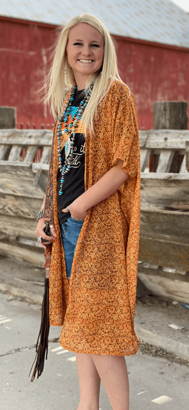 Peach Love Cardigans and Kimonos The Tooled Macy Mustard Kimono