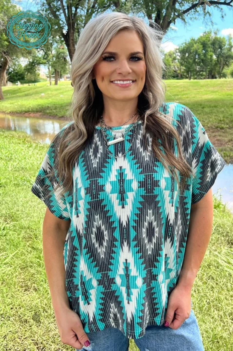 Shop Envi Me Cardigans and Kimonos The Turquoise Aztec Santaquin Corded Top