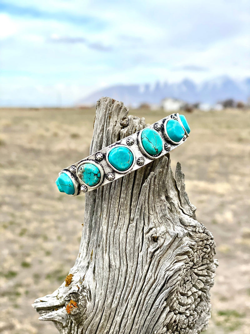 Sterling Navajo Turquoise Bracelet Signed JL