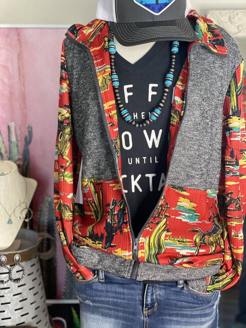 Shop Envi Me Tops and Tunics The Retro Cactus Cowgirl Zip Up Sweatshirt