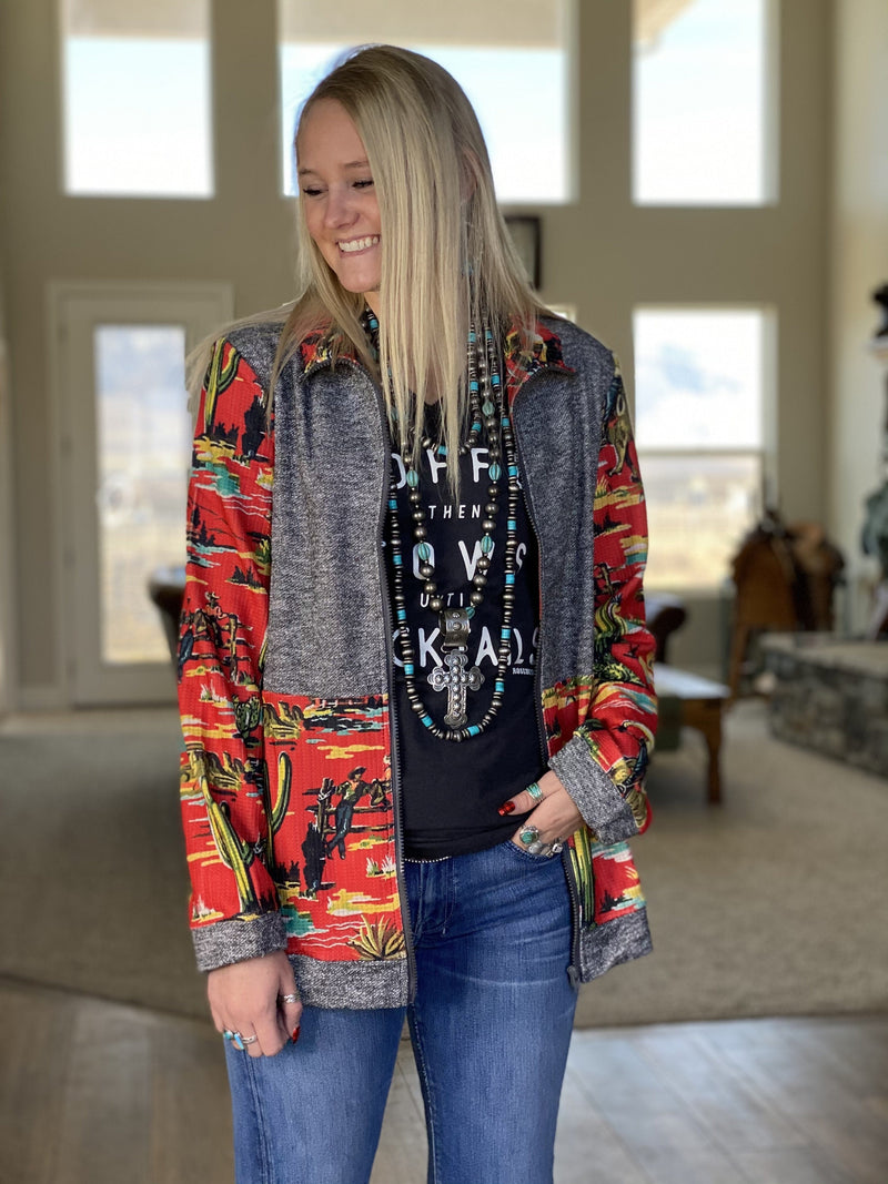 Shop Envi Me Tops and Tunics The Retro Cactus Cowgirl Zip Up Sweatshirt