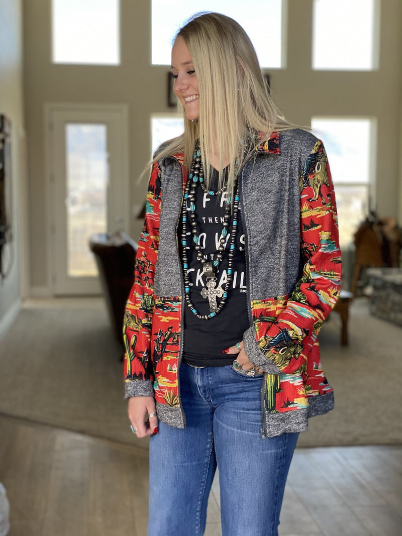 Shop Envi Me Tops and Tunics The Retro Cactus Cowgirl Zip Up Sweatshirt