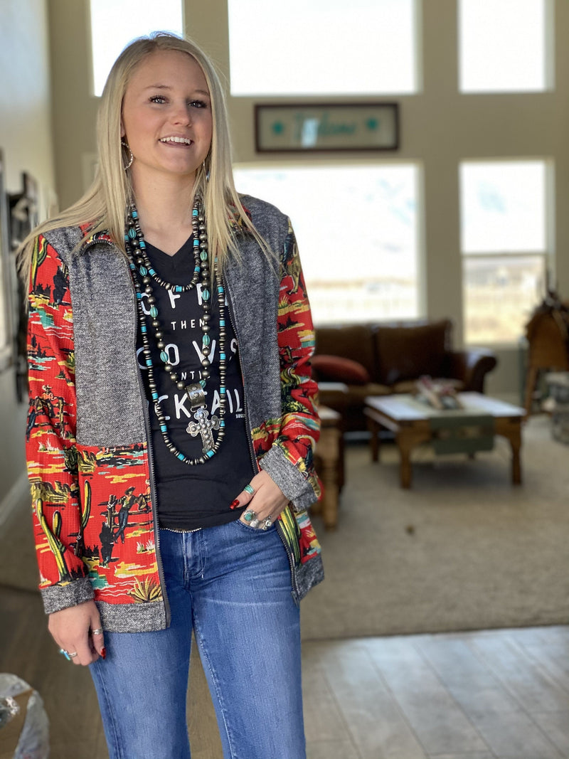 Shop Envi Me Tops and Tunics The Retro Cactus Cowgirl Zip Up Sweatshirt