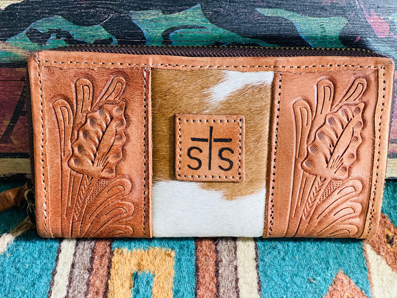 The STS Tooled Leather & Cowhide Organizer Wallet